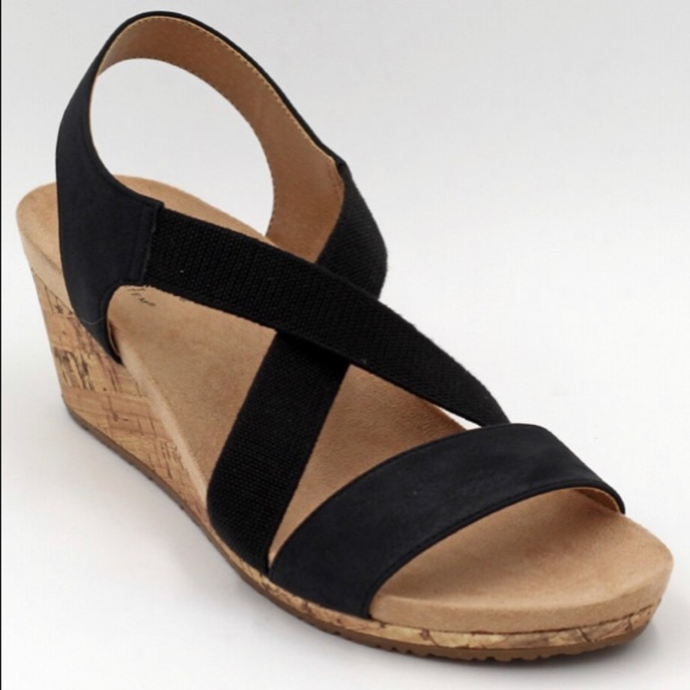 Life Stride Black Cork Wedge Sandals